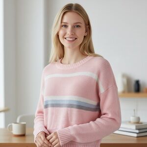 Vintage Razor Blade Pink Striped Acrylic Sweater Large